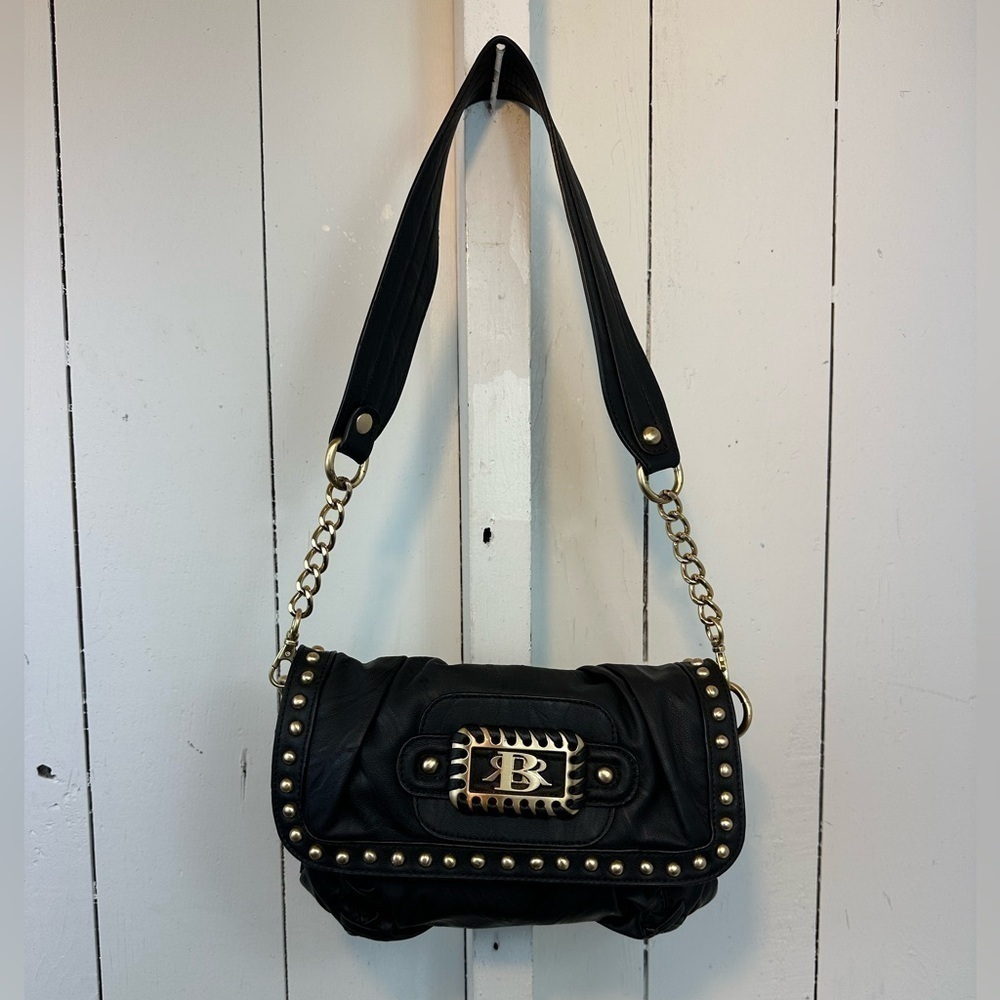 Black Rivet Biker Babe Gold Rivet Thick Strap Motorcycle Bag Bike Purse Harley - Picture 4 of 16
